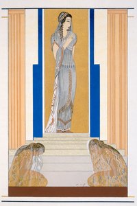 Weeping Penelope and her attendants, an illustration from 